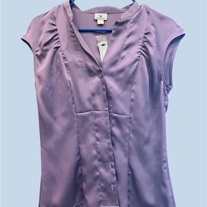 Worthington Lilac Cap Sleeve Satin Blouse